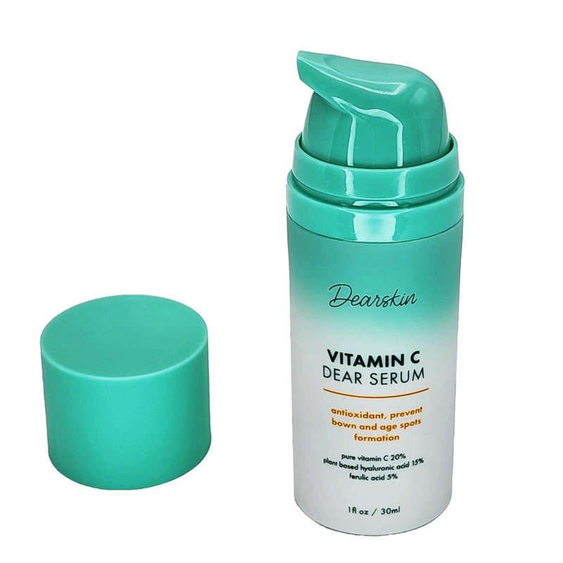 Dearskin Vitamin C Serum 20% - PURE L-ASCORBIC ACID, Ferulic Acid, Hyaluronic Acid Botanic, Vitamin E Organic Cruelty Free for Face and Neck Best Antioxidant, Treatment for Wrinkles, Men and Women - Image 1